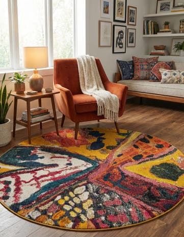 Yellow Washable Haerfest Round Rug
