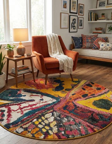 Yellow Washable Haerfest Round Rug