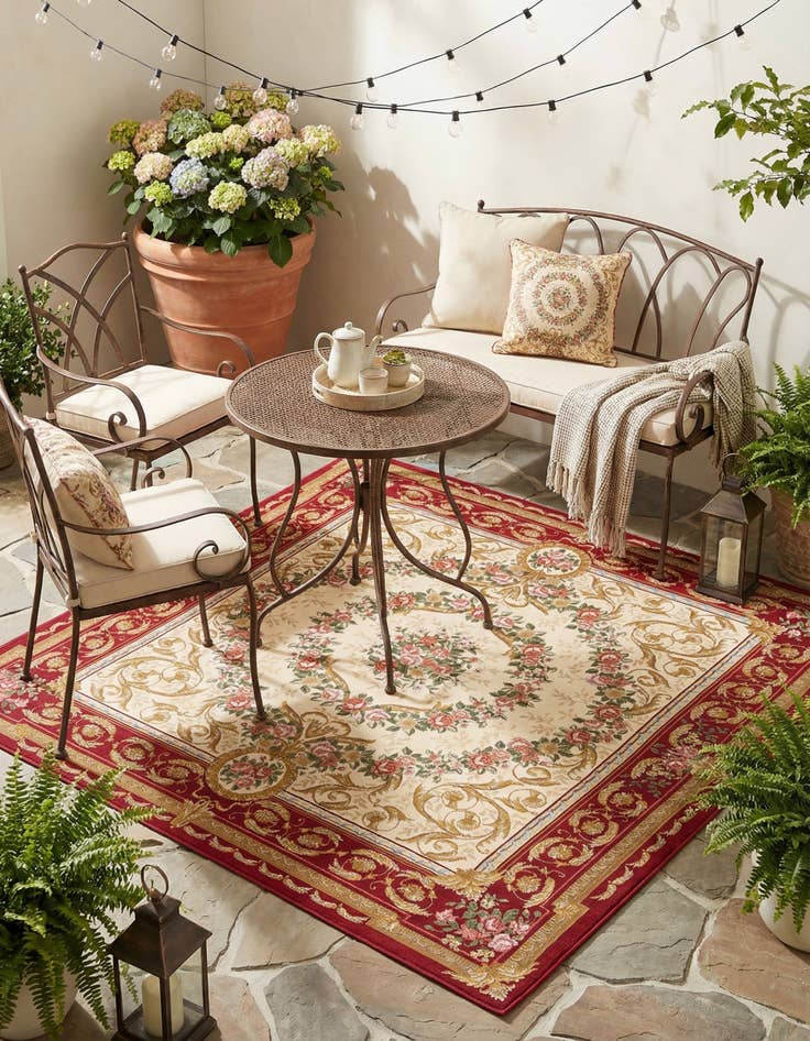 Detail image of 7' 10 x 7' 10  Washable Traditional Indoor / Outdoor Square Rug