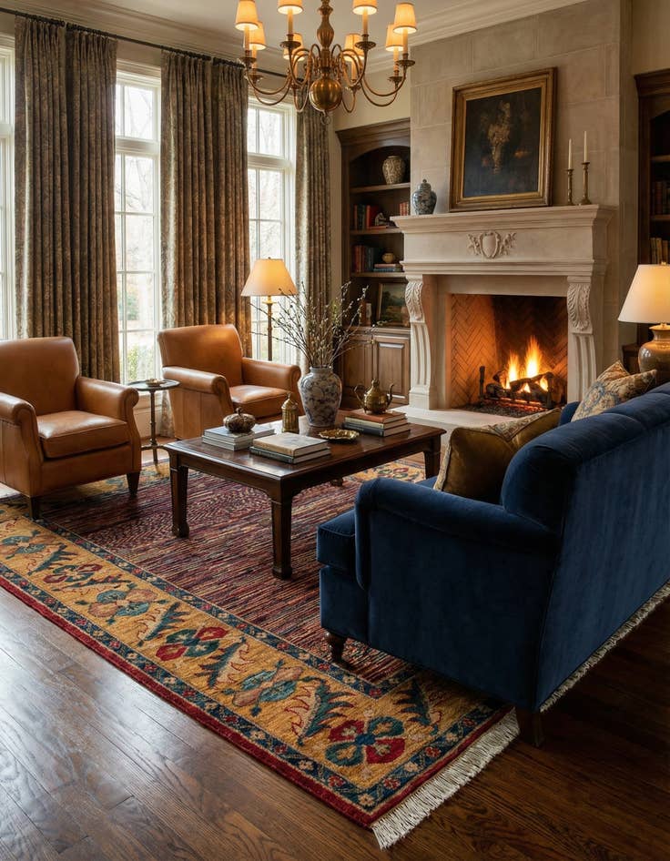 Detail image of  4' 11 x 6' 1  Hand Knotted Ziegler Wool Rug