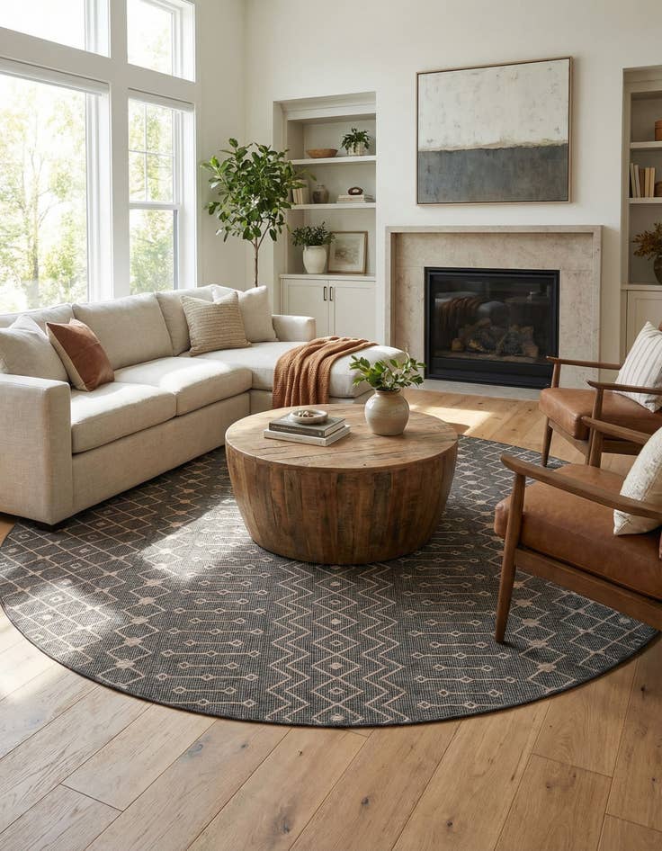 Detail image of 13' x 13' Easy-Clean Trellis Indoor / Outdoor Round Rug