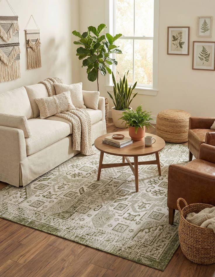 Detail image of  5' 3 x 5' 3  Washable Aztec Indoor / Outdoor Square Rug