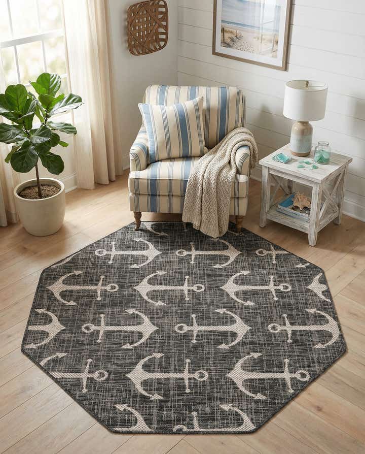 5' 3 x 5' 3 Easy-Clean Coastal Indoor / Outdoor Octagon Rug