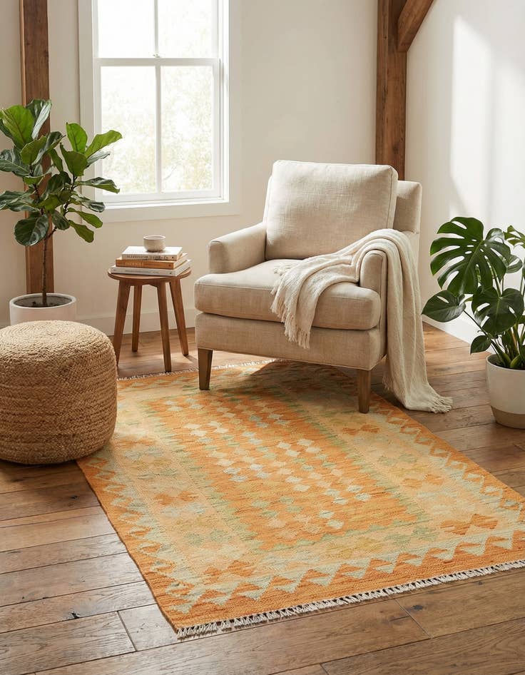 Detail image of 2' 8 x 4'  Hand Woven Kilim Waziri Wool Rug