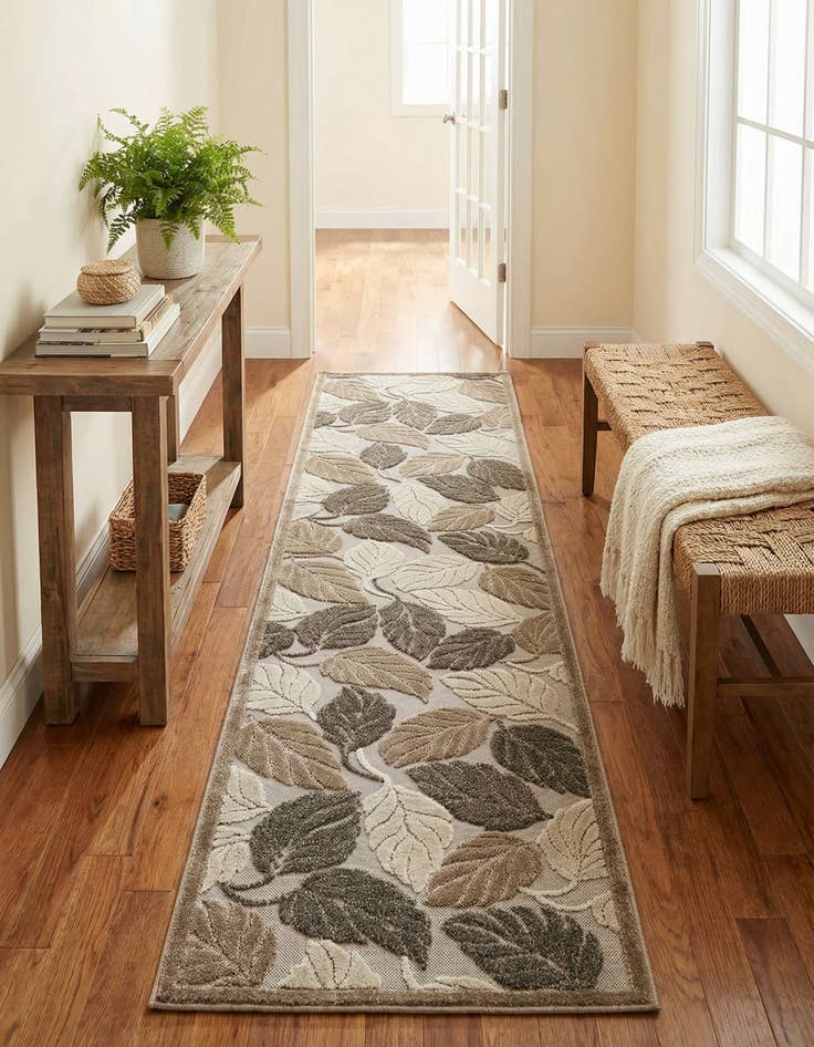 Detail image of 2' 7 x 10'  Washable Botanical Indoor / Outdoor Runner Rug