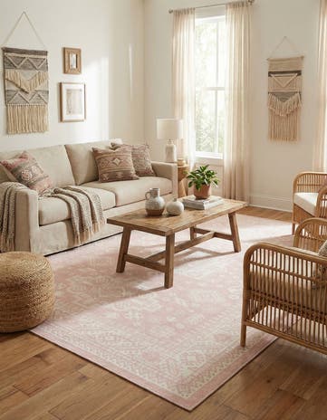 Pink Easy-Clean Aztec Indoor / Outdoor Rug