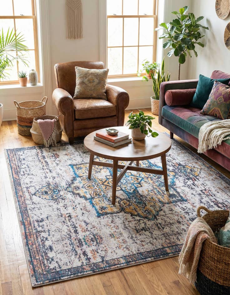 Detail image of  7' 3 x 7' 3  Washable Francesca Square Rug