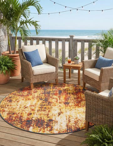 7' x 7' Easy-Clean Coastal Indoor / Outdoor Round Rug