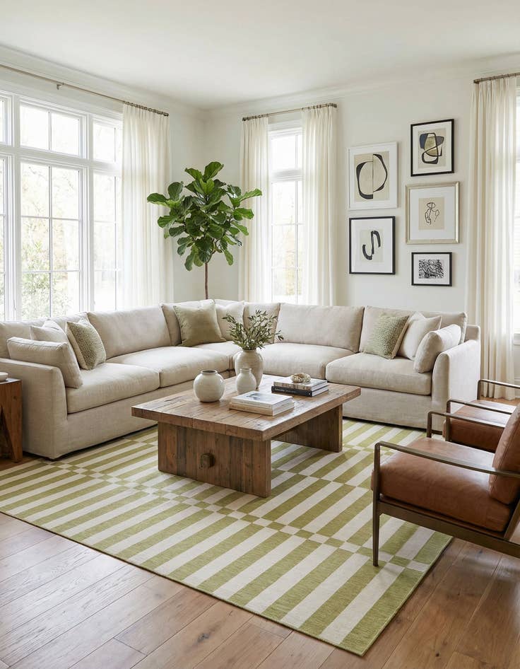 Detail image of 12' x 12'  Washable Striped Indoor / Outdoor Square Rug