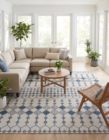 Ivory Easy-Clean Lattice Indoor / Outdoor Square Rug