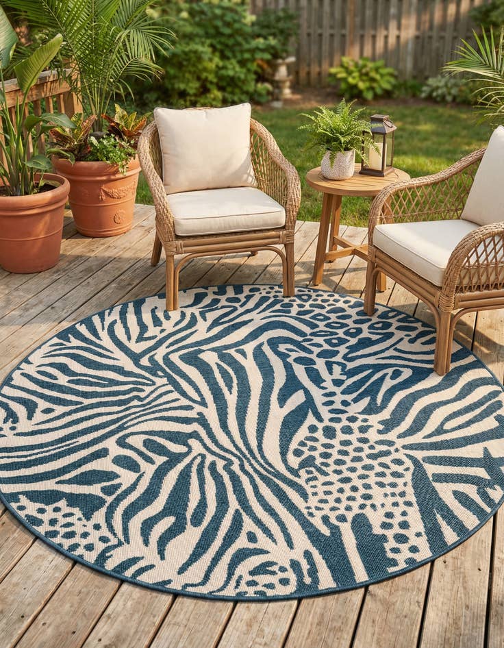 Detail image of 5' x 5'  Washable Safari Indoor / Outdoor Round Rug
