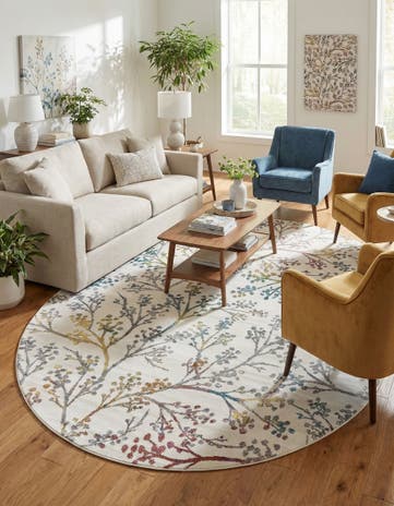 Ivory Blossom Oval Rug