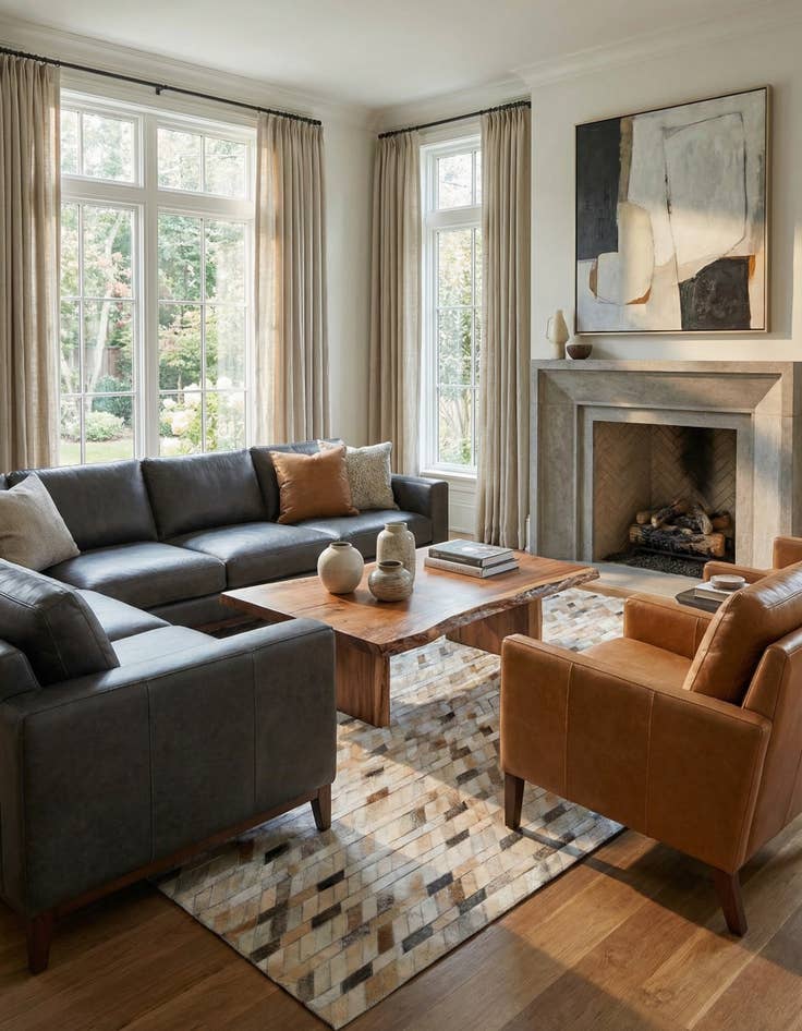 Detail image of  5' x 8' Cowhide Leather Rug