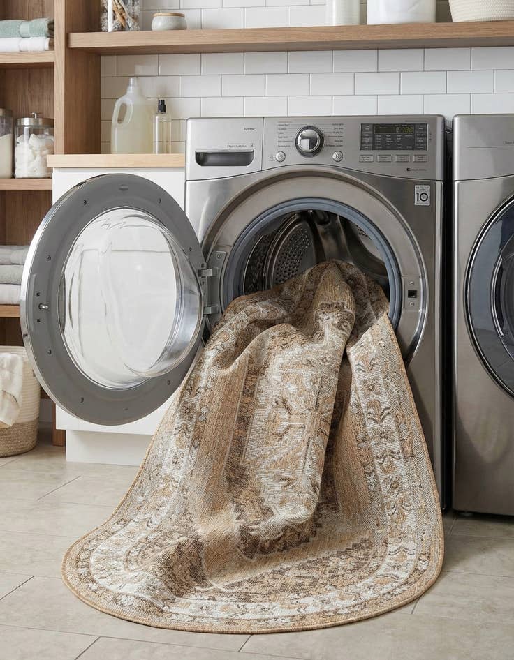 Detail image of 5' 3 x 8'  Washable Traditional Indoor / Outdoor Oval Rug