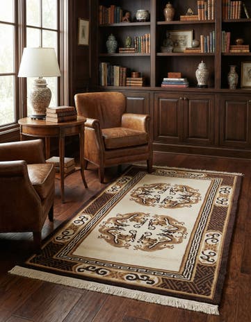 3' 1 x 5' 9 Hand Knotted Carved Pekin Wool Rug