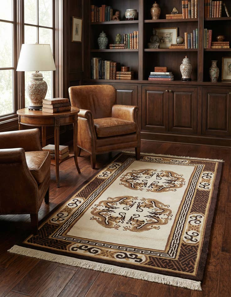 Detail image of 3' 1 x 5' 9  Hand Knotted Carved Pekin Wool Rug