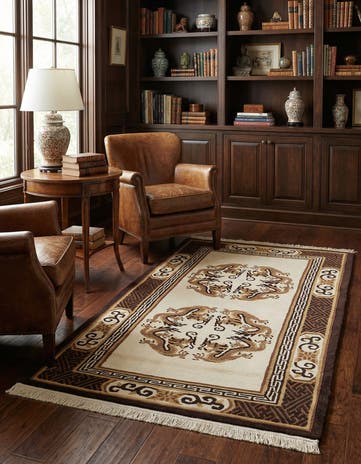 3' 1 x 5' 9 Hand Knotted Carved Pekin Wool Rug