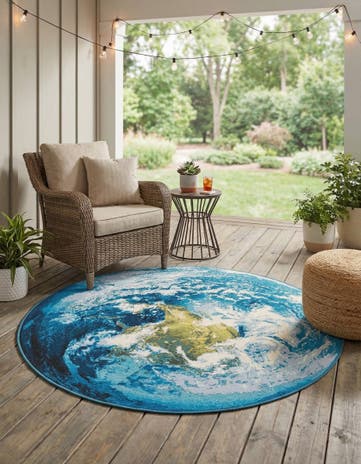 4' 1 x 4' 1 Easy-Clean Modern Indoor / Outdoor Round Rug