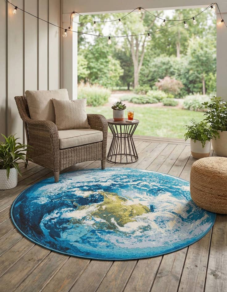 Detail image of 4' 1 x 4' 1  Washable Modern Indoor / Outdoor Round Rug