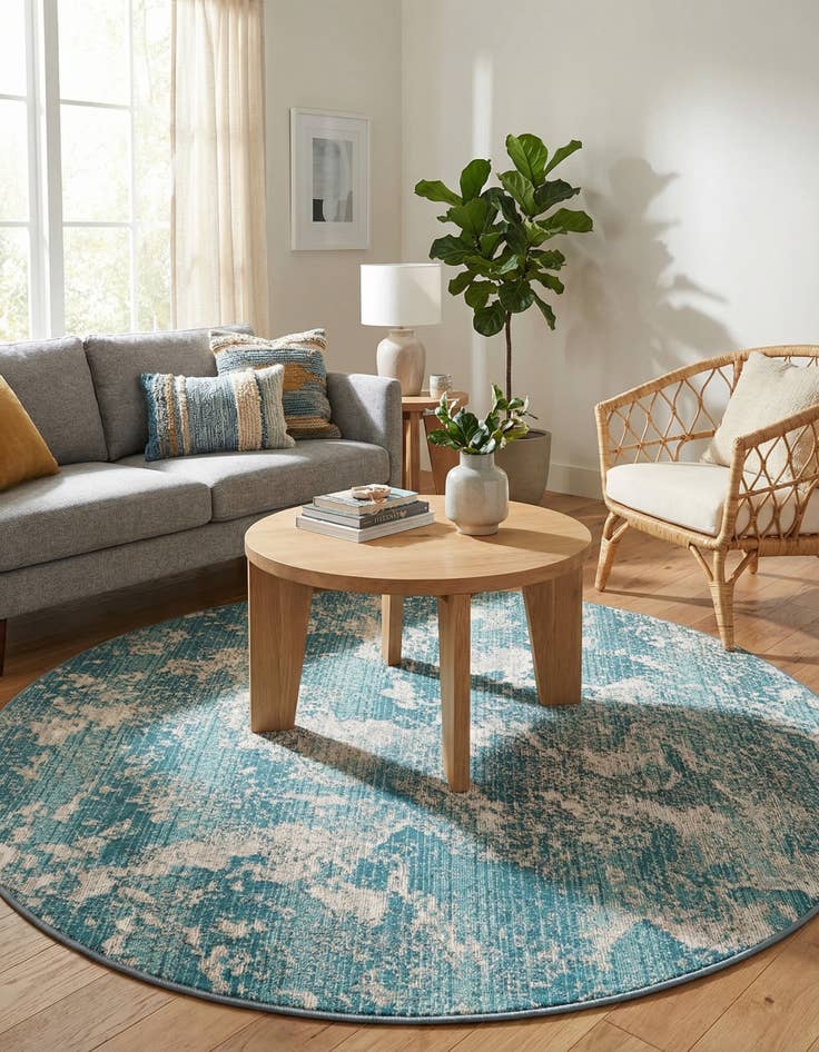 Detail image of  4' x 4'  Washable Modern Indoor / Outdoor Round Rug