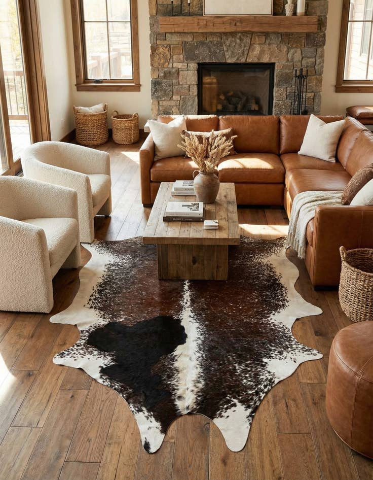 Detail image of 6' 7 x 7' 5 Cowhide Leather Rug