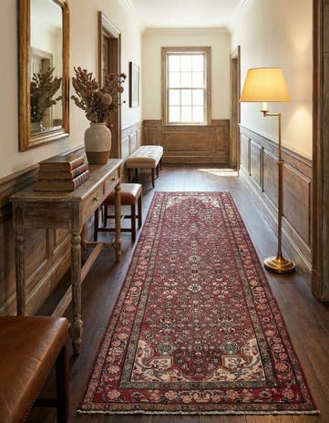 4' x 9' 7 Hand Knotted Hossainabad Persian Wool Runner Rug