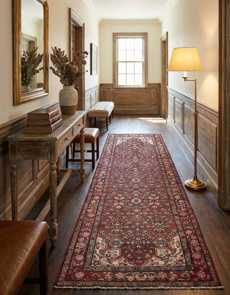 Detail image of 4' x 9' 7  Hand Knotted Hossainabad Persian Wool Runner Rug