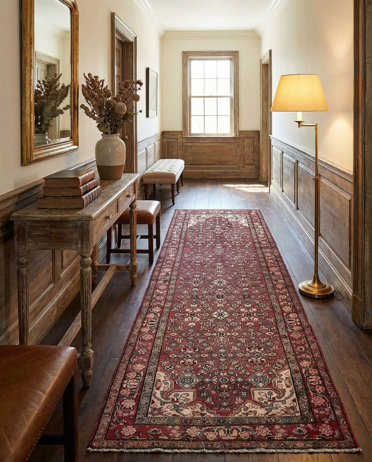 4' x 9' 7 Hand Knotted Hossainabad Persian Wool Runner Rug
