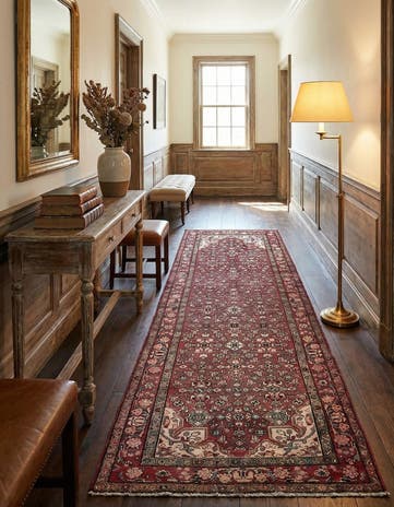 4' x 9' 7 Hand Knotted Hossainabad Persian Wool Runner Rug