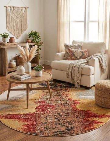 Orange Washable Casablanca Round Rug