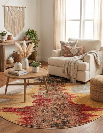 Orange Washable Casablanca Round Rug