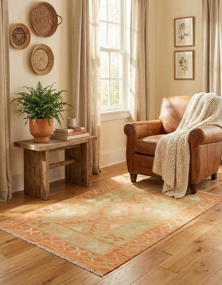 Detail image of 2' 6 x 4'  Hand Woven Kilim Waziri Wool Rug