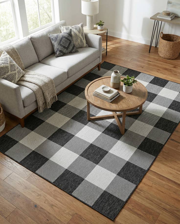 Detail image of 5' 3 x 8' Easy-Clean Checkered Indoor / Outdoor Rug