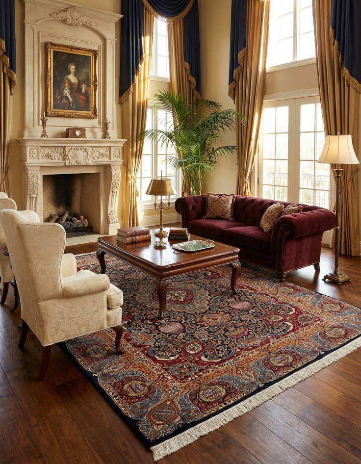 Detail image of 9' 7 x 12' 8  Hand Knotted Kashmar Persian Wool Rug