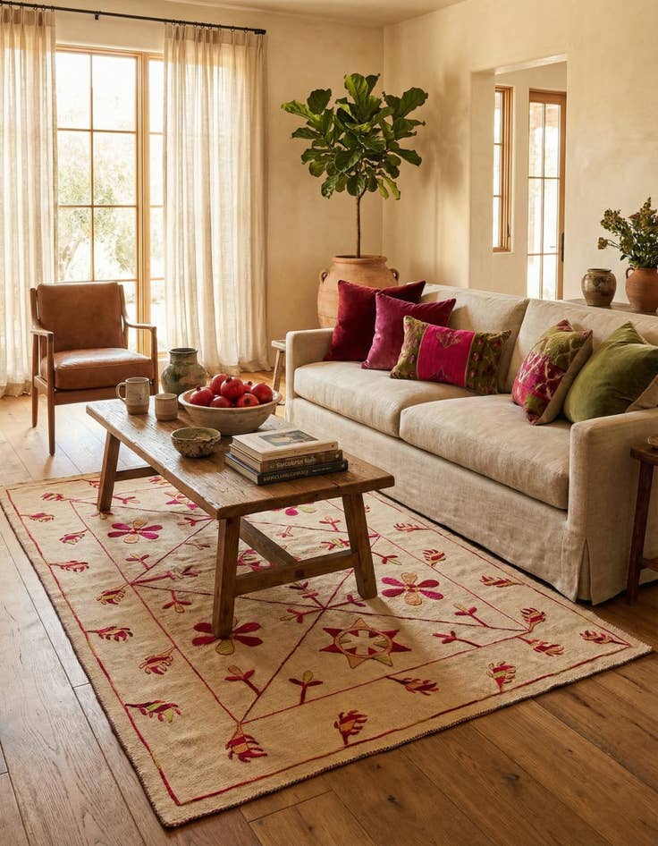 Detail image of 5' 10 x 7' 3 Hand Woven Kilim Suzani Wool Rug
