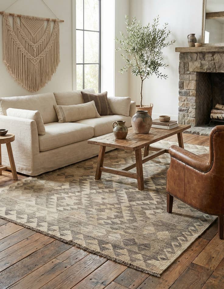 Detail image of 3' 10 x 6' 4  Hand Woven Kilim Maymana Wool Rug