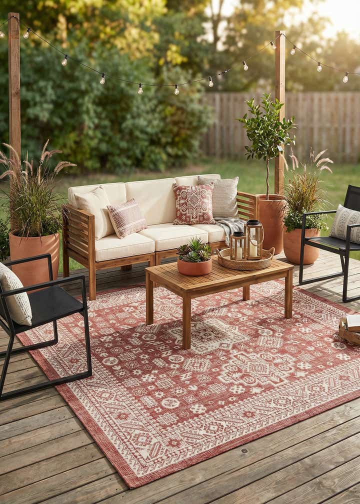 7' 10 x 7' 10 Easy-Clean Aztec Indoor / Outdoor Square Rug