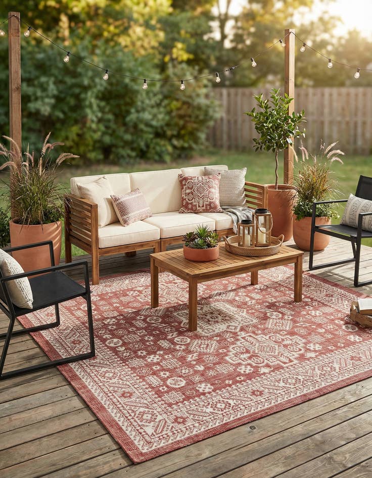 Detail image of  7' 10 x 7' 10  Washable Aztec Indoor / Outdoor Square Rug