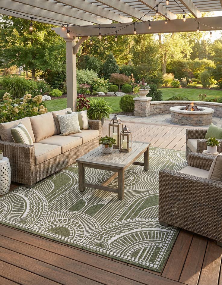 Detail image of 9' x 12'  Washable Traditional Indoor / Outdoor Rug