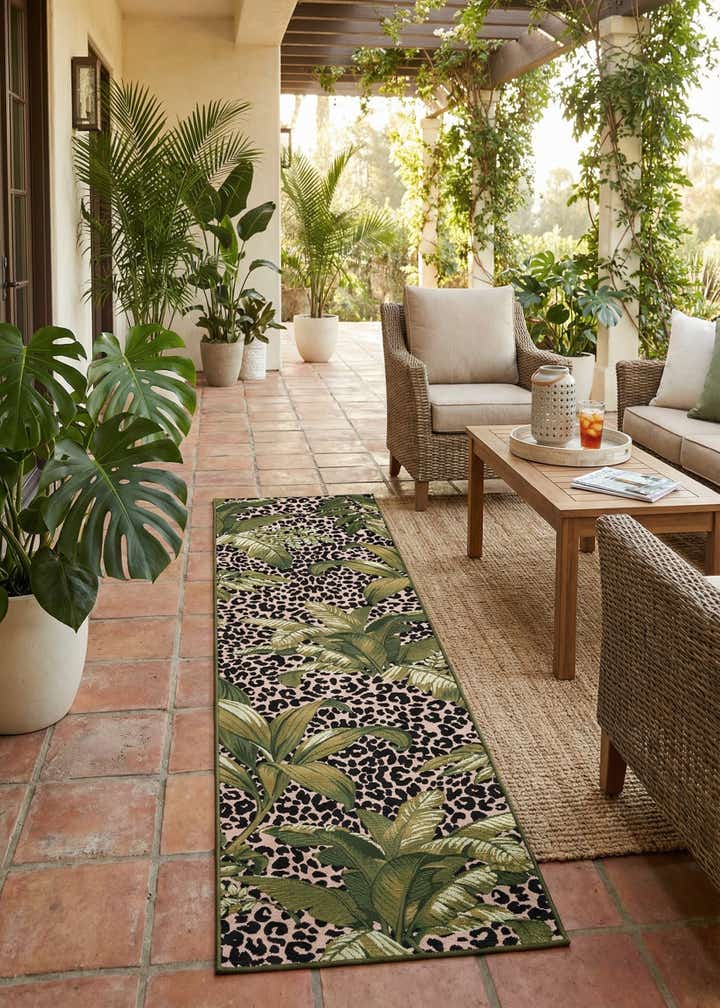 2' 7 x 11' Easy-Clean Botanical Indoor / Outdoor Runner Rug