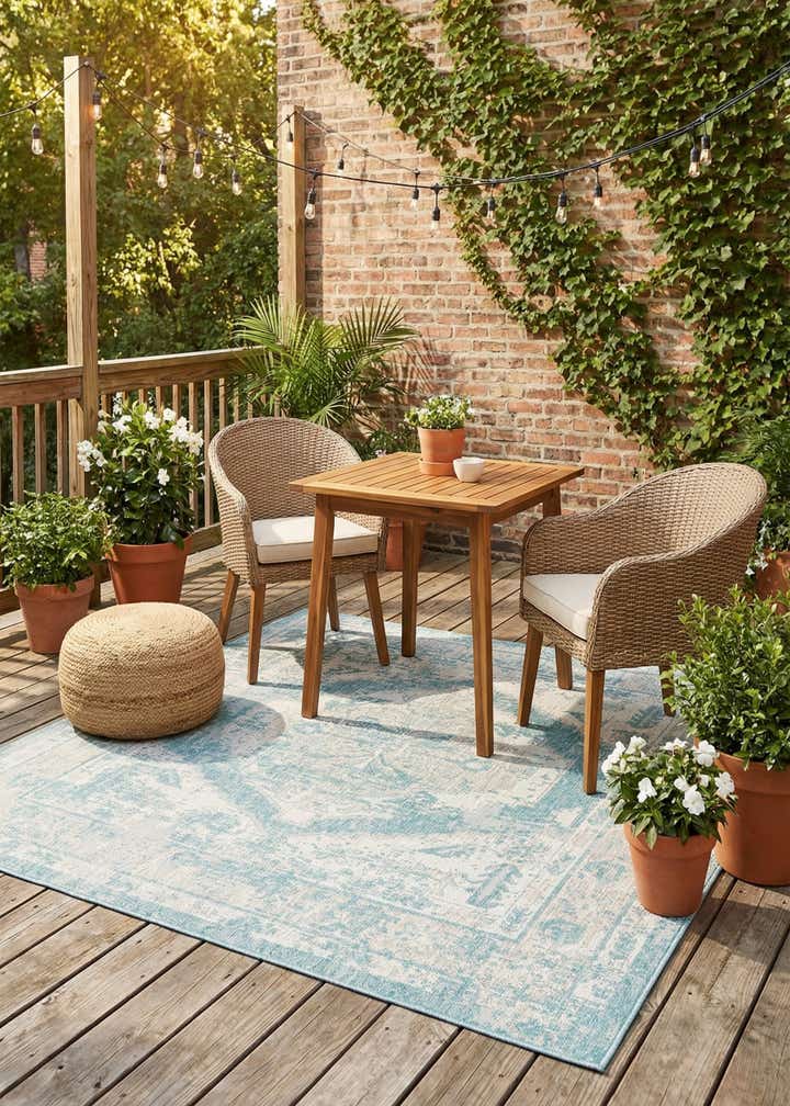 7' 10 x 7' 10 Easy-Clean Traditional Indoor / Outdoor Square Rug