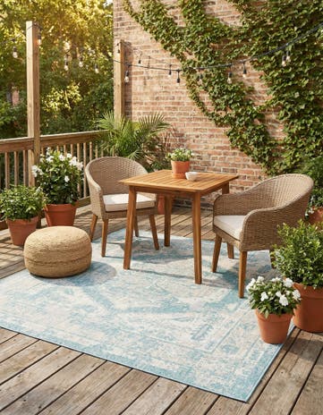 7' 10 x 7' 10 Easy-Clean Traditional Indoor / Outdoor Square Rug