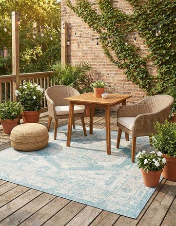 7' 10 x 7' 10 Easy-Clean Traditional Indoor / Outdoor Square Rug
