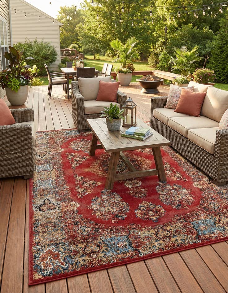Detail image of 9' x 12'  Washable Traditional Indoor / Outdoor Rug