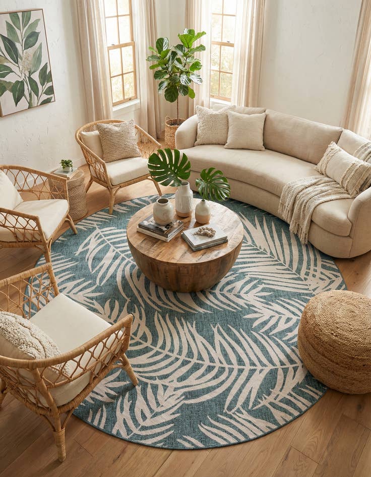 Detail image of 10' 8 x 10' 8 Easy-Clean Botanical Indoor / Outdoor Round Rug