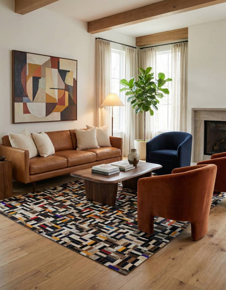 Detail image of  5' 1 x 8' Cowhide - Patchwork Rug