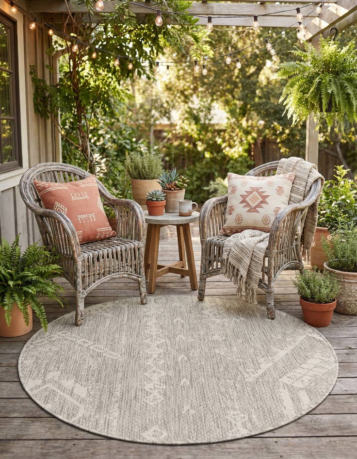 Detail image of 4' x 4'  Washable Bohemian Indoor / Outdoor Round Rug