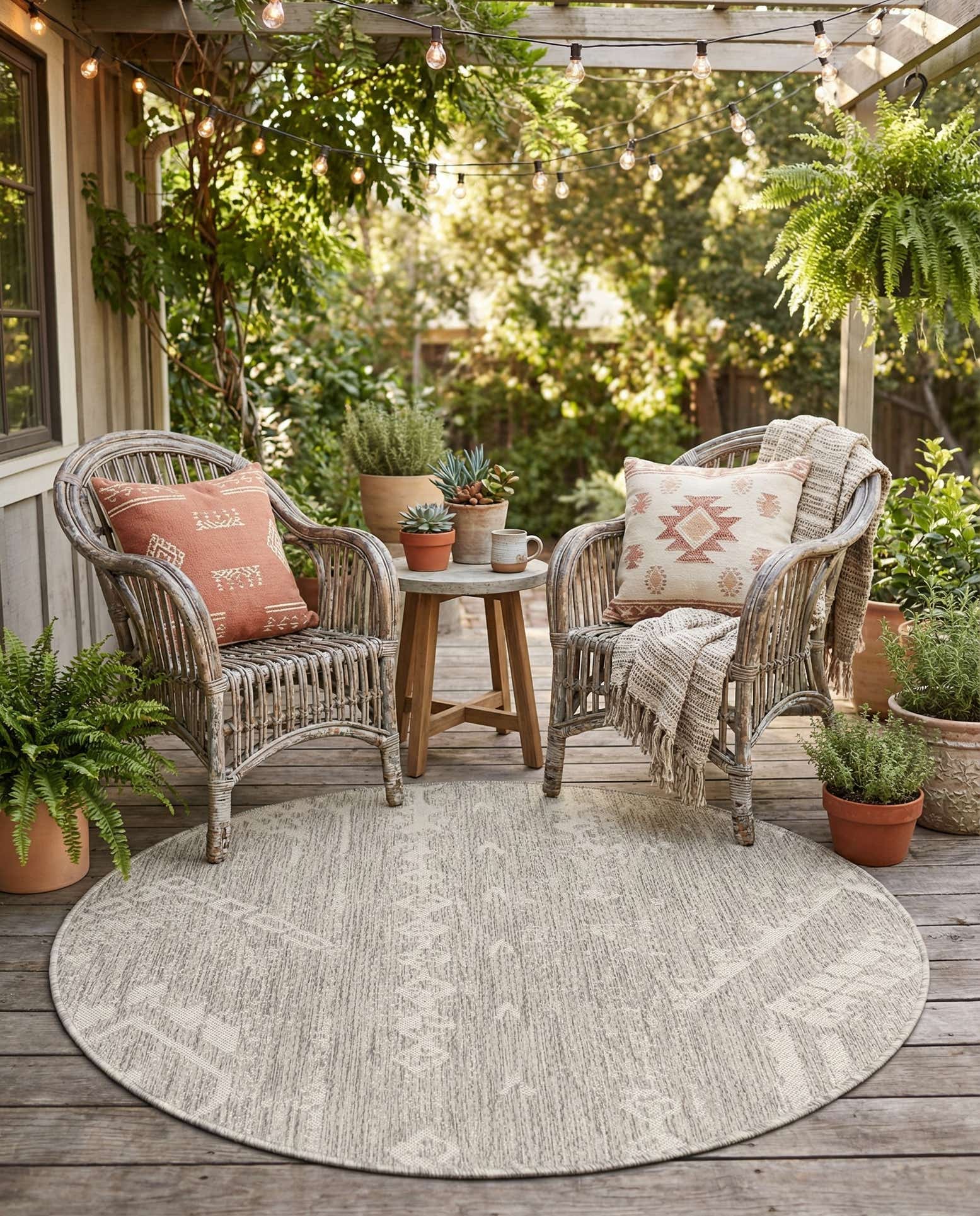 4' x 4' Easy-Clean Bohemian Indoor / Outdoor Round Rug