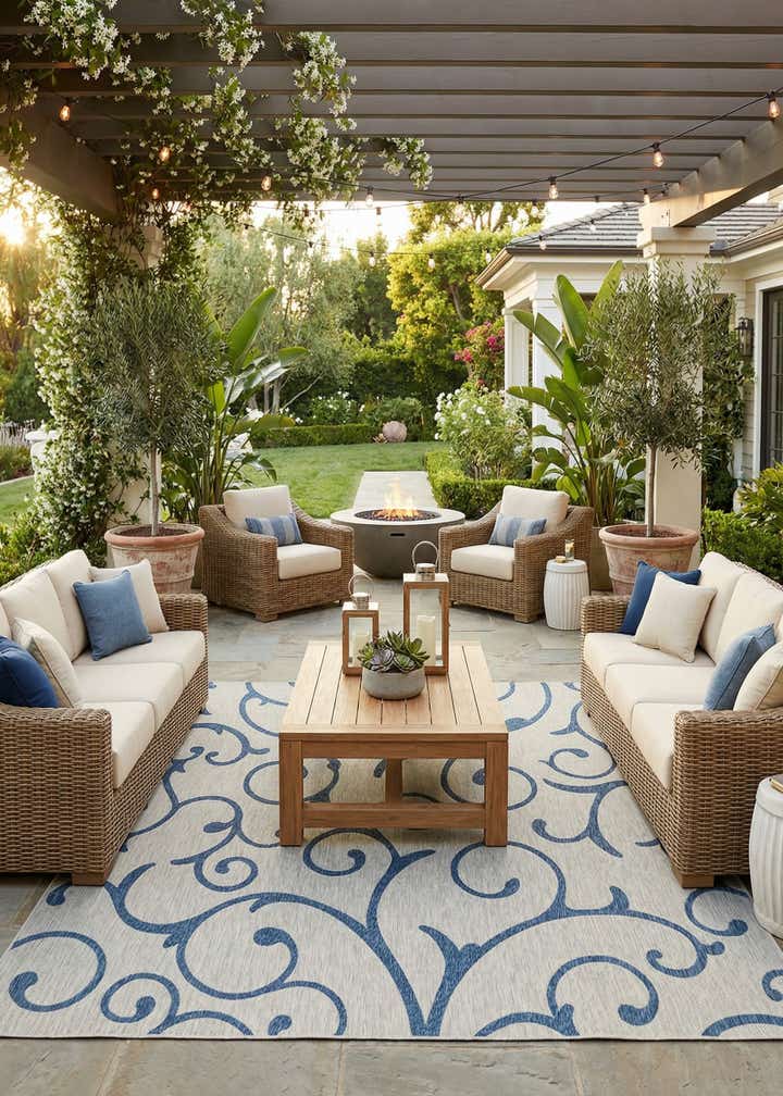 13' x 13' Easy-Clean Botanical Indoor / Outdoor Square Rug
