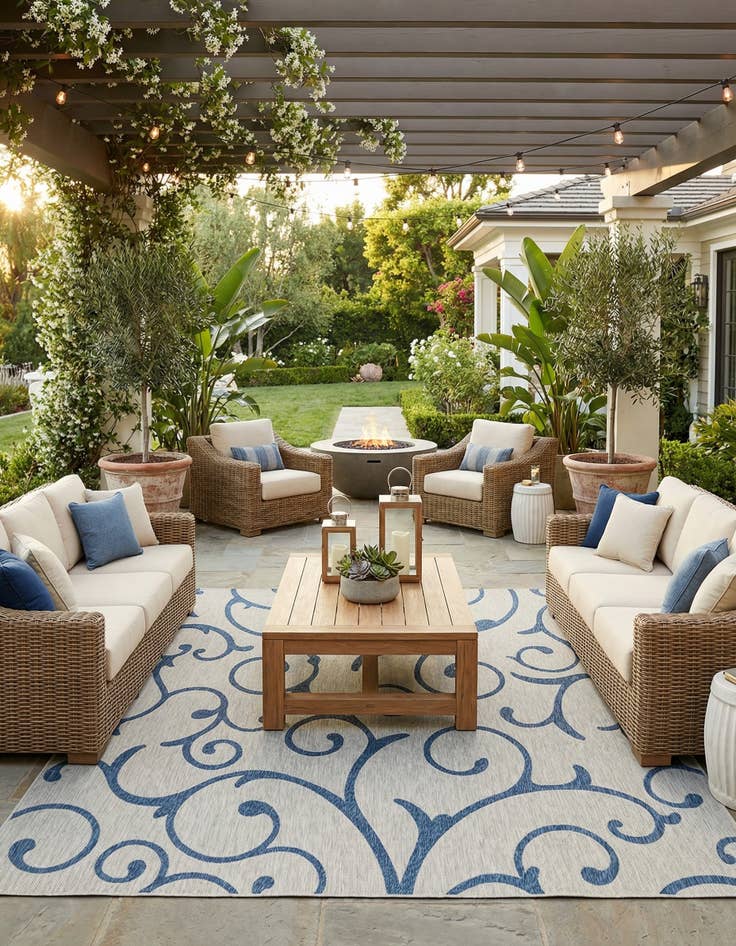 Detail image of 13' x 13' Easy-Clean Botanical Indoor / Outdoor Square Rug